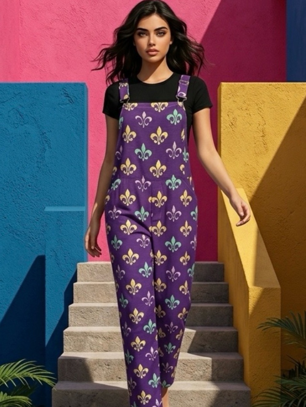 Purple Fleur-Print Women's Romper Jumpsuit